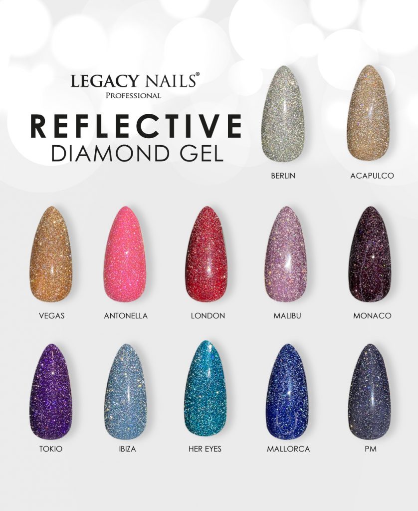 Innovación y Desarrollo de Productos por LEGACY NAILS 8 A.LANZAMIENTO MUESTRA DE COLORES REFLECTIVEw