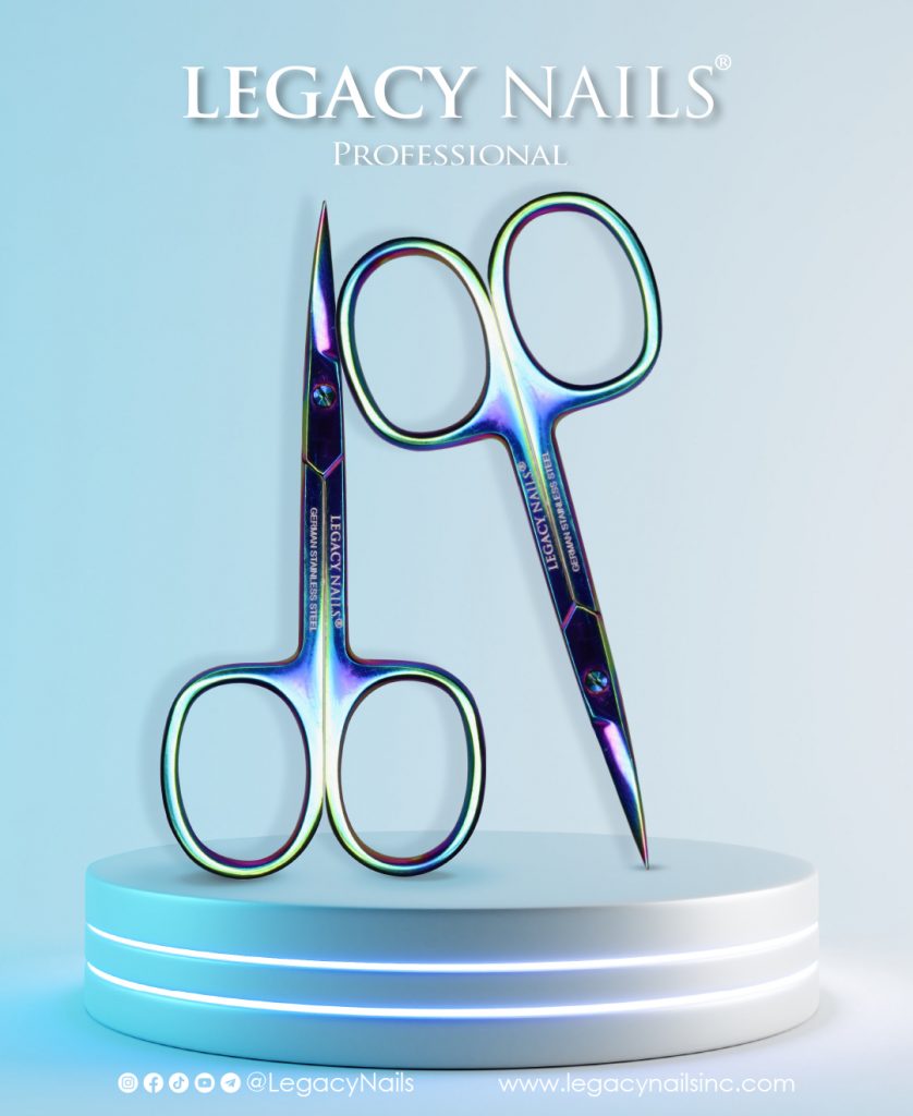 Discover the correct use in cuticle care with precision scissors from Legacy Nails. 3 MULTICOLOR – PROFESSIONAL CURVED TIP CUTICLE SCISSORS